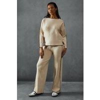 Misspap Womens Wide-Leg Trousers Stone Comfortable Casual Co-Ord Set