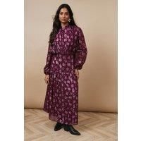 Metallic Jacquard Ladder Insert Midi Dress