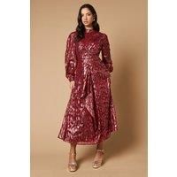 Animal Metallic Jacquard Ruffle Front Dress