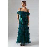 Oasis Womens Maxi Dress Emerald Sleeveless Satin Mesh Pleated Tiered Skirt