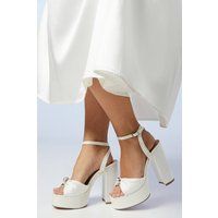 Oasis Womens Bridal Platform Sandals Ivory Pearl Detail Block Heel Ivory