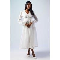 Oasis Womens Wedding Midi Dress Ivory V Neck Button Through Organza