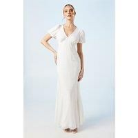 Oasis Womens Maxi Dress Ivory Satin Jacquard V Neck Puff Sleeve