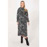 Womens Mono Abstract Frill Shoulder Midi Dress