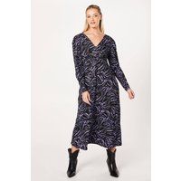 Womens Blue Zebra V Neck Empire Midi Dress