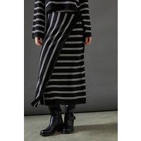 Warehouse Women's Stripe Knitted Wrap Skirt Co Ord in Black | Size: Small