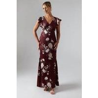 Coast Womens Long Maxi Dress Malbec Satin Short Sleeve Elegant Bridesmaids