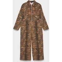 Plus Tiger Print Denim Jumpsuit