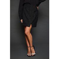 Womens Boucle Button Through Mini Skirt