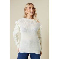 Dorothy Perkins Womens Jumper Ivory Frill Shoulder Embellished Sleeve Knit