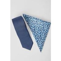 Mens Navy Tie And Ditsy Pocket Square