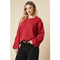 Womens Centre Front Cable Design Crew Neck Jumper