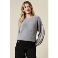 Womens Stripe Sleeve Cosy Crew Neck Jumper