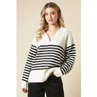 Womens Striped Collared Knitted Jumper