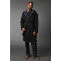 Black Waffle Bonded Fleece Lined Hooded Dressing Gown