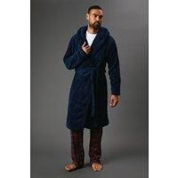 Maine Mens Robe Navy Chunky Sherpa Hooded Dressing Gown Luxurious Soft