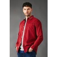 Maine Mens Button-Up Shirt Red Corduroy Long Sleeve Casual Regular Fit