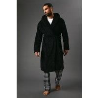 Maine Men's Black Chunky Sherpa Hooded Dressing Gown | Size: 2XL