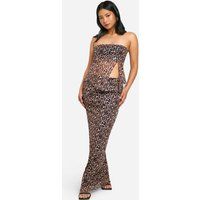 Womens Petite Leopard Mesh Maxi Skirt