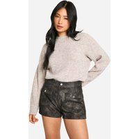 Womens Petite Faux Leather Pocket Detail Micro Short