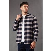 Burton Mens Button-Up Shirt Navy Classic Check Long Sleeve Smart Casual