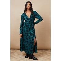 Oasis Womens Wrap Dress Teal Jacquard Chiffon Spring Summer Midi