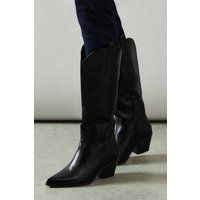 Wallis Womens Calf Boots Black Faux Leather Cuban Heel Sleek Design