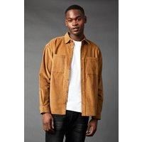 Burton Mens Button Up Corduroy Overshirt Relaxed Fit Natural Casual Shirt