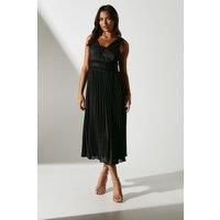 Coast Womens Midi Dress Elegant Bronze Metallic Pleated Sleeveless V-Neck