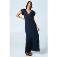 Coast Womens Bridesmaids Dress Navy Elegant V Neck Flutter Sleeve Empire Waist