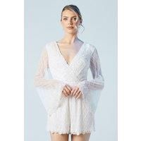 Tie Back Scallop Edge Embellished Bridal Playsuit