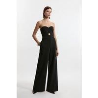 Compact Stretch Bandeau Tailored Wide Leg Jumpsuit