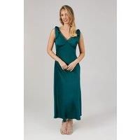 Satin Lace Insert Tie Shoulder Midi Bridesmaids Dress