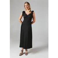 Satin Lace Insert Tie Shoulder Midi Bridesmaids Dress