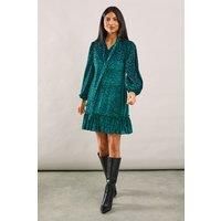 Animal Burnout Tie Neck Dress