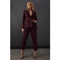 Warehouse Womens Trousers Lace Frill Trim Tailored Fit Red Formal Cropped