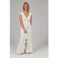 Oasis Womens Bridesmaids Dress Champagne Elegant Satin Jacquard V Neck Long