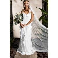 Oasis Womens Bridal Maxi Dress Ivory Flutter Sleeve Ruffle Detail Chiffon Ivory
