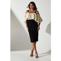 Coast Womens Midi Dress Mono Bardot Neckline Two Tone Formal Party Cocktail