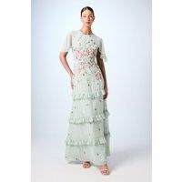 Embroidered Trailing Floral Cape Detail Tiered Bridesmaids Dress