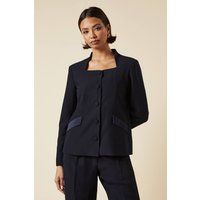 Dorothy Perkins Womens Jacket Satin Sweetheart Neckline Navy Mid-Length