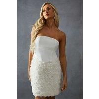 Satin Corseted Bandeau Floral Applique Skirt Mini Dress