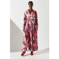 Chiffon Pleated Floral Printed Dress