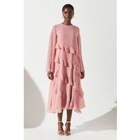 Ruffle Tiered Long Sleeve Gown