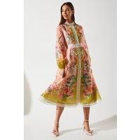 Organza Lace Trim Midi Dress