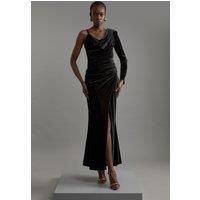 Velvet Asymmetric One Shoulder Tailored Maxi Dress
