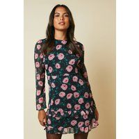 Womens Floral Chiffon Ruffle Hem Mini Dress