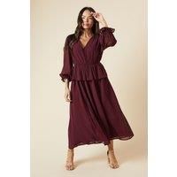Dark Berry Lace Skirt Long Sleeve Midi Dress