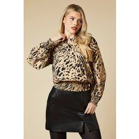 Womens Neutral Animal Shirred Hem Top