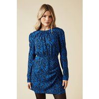 Womens Blue Ditsy Wrap Skirt Long Sleeve Mini Dress